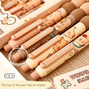 4Pcs Cartoon Capibara Erasable Pencil Gradient Sponge Neutral Press Move Pen Elementary School Blue Pen Erasable Pen - Image 4