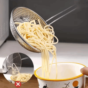 Stainless Steel Colander with Wooden Handle - Fine Mesh Skimmer Spoon for Cooking, Food Prep Grease Filtering for Pasta Noodles - Image 3