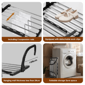 Foldable Hanging Clothes Drying Rack Extendable Balcony Stainless Steel Radiator Clothes Dryer Rack for Hanging Clothes Shoe - Image 2