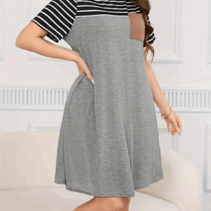 GIBSIE Plus Size Striped Casual Round Neck Short-sleeved Dress Women's Summer Tunic Pockets Fashion Loose Mini Dresses 2024 New - Image 6