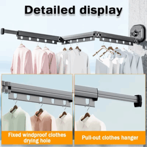 Folding Clothes Hanger Indoor Retractable Cloth Drying Rack Space Saving Home Laundry Clothesline Wall Mount Clothing Rack - Image 4