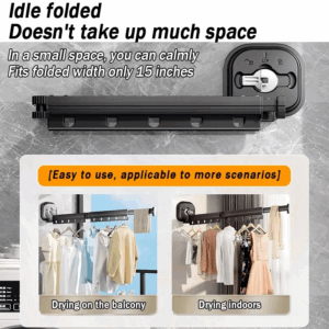 Folding Clothes Hanger Indoor Retractable Cloth Drying Rack Space Saving Home Laundry Clothesline Wall Mount Clothing Rack - Image 6