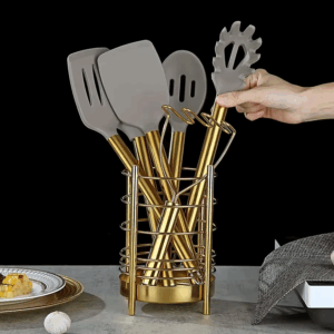 High quality stainless steel Stand Kitchenware Set Kitchen tool set includes silicone spatula/spoon/BBQ tongs Cooking cookware - Image 4