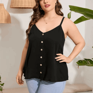 GIBSIE Plus Size Summer Women's Cami Top Black V-neck Sleeveless Backless Tops Women Fashion Button Front Casual Tanks Camis - Image 3