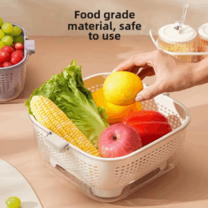 Double Layer Draining Basket Home Use Large Capacity Storage Basket Kitchen Multi-Functional Fruit And Vegetable Washing Bas - Image 2