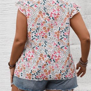 GIBSIE Plus Size Floral Print Ruffle Sleeve Blouse Women Summer Boho Fashion Tops V Neck Loose Casual Holiday Blouses 2024 New - Image 6