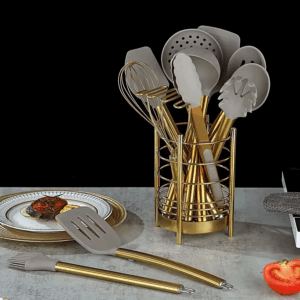 High quality stainless steel Stand Kitchenware Set Kitchen tool set includes silicone spatula/spoon/BBQ tongs Cooking cookware - Image 7