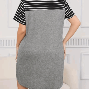 GIBSIE Plus Size Striped Casual Round Neck Short-sleeved Dress Women's Summer Tunic Pockets Fashion Loose Mini Dresses 2024 New - Image 7