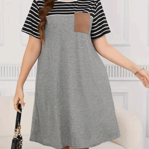 GIBSIE Plus Size Striped Casual Round Neck Short-sleeved Dress Women's Summer Tunic Pockets Fashion Loose Mini Dresses 2024 New - Image 2