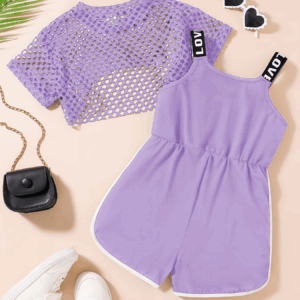 New Girls Summer 3-Piece Set: Ice-Cool Mesh T-Shirt + Letter Print Halter Top & Denim Shorts Breathable Outfit - Image 5