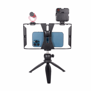 Dual Handle Smartphone Video Rig Portable Handheld Phone Cage Filmmaking Case with Cold Shoe Mount for Live Streaming Vlog - Image 3