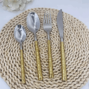 5pcs 304 Stainless Steel Gold Dinnerware Set Luxury Golden Cutlery Solid Hammed Handle Steak Knife Fork Spoon Teaspoon Tea Fork - Image 5