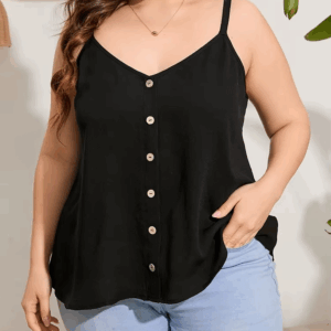GIBSIE Plus Size Summer Women's Cami Top Black V-neck Sleeveless Backless Tops Women Fashion Button Front Casual Tanks Camis - Image 6