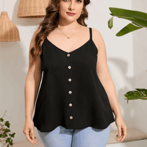 GIBSIE Plus Size Summer Women's Cami Top Black V-neck Sleeveless Backless Tops Women Fashion Button Front Casual Tanks Camis - Image 4