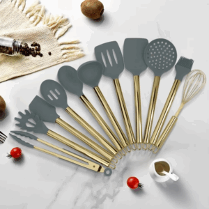 High quality stainless steel Stand Kitchenware Set Kitchen tool set includes silicone spatula/spoon/BBQ tongs Cooking cookware - Image 6