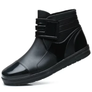 Fashion PVC Waterproof RainBoots Waterproof Flat Shoes Men Black Rainboots Blue Rubber Ankle Boots Buckle Botas 369 - Image 5
