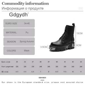Gdgydh Darkness Punk Style Platform Women Ankle Boots Chunky Heel Black Metal Decor Women's Motorcycle Boots Lace UP Top Quality - Image 6