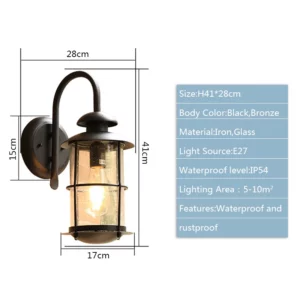 Vintage Wall Lamp E27 Bulb Sconce Light Fixtures Black Bronze LED Wall Lights Outdoor Porch House Home Yard Garden Lighting - Image 6