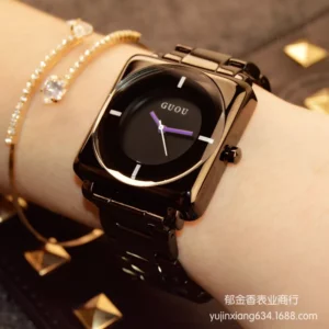 HK Brand Wristwatches Quartz-Watches High-Grade Women's Watches Rose Gold Black Stainless Steel Strap Joker Square Simple Luxury - Image 3