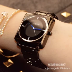 HK Brand Wristwatches Quartz-Watches High-Grade Women's Watches Rose Gold Black Stainless Steel Strap Joker Square Simple Luxury - Image 6