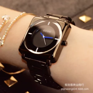 HK Brand Wristwatches Quartz-Watches High-Grade Women's Watches Rose Gold Black Stainless Steel Strap Joker Square Simple Luxury - Image 2