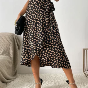 Benuynffy Boho Women Casual Print Tie Side Wrap Skirt Elegant High Waist Female Summer Asymmetrical Knee Length A-Line Skirts - Image 4