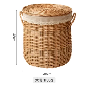 Willow Weaving Laundry Hamper Home Dirty Clothes Storage Basket with Cover Rattan Organizer for Laundry Room Bathroom Organizer - Image 6