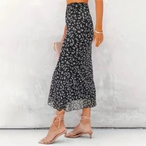 Half Length Skirt Mid Length Skirt Women's Black Floral Mesh Lace 2025 Autumn New Product Elegant Elastic Hip Hugging Maxi Skirt - Image 2