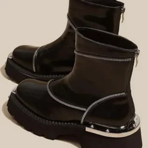 Zip Round Toe Modern Boots Square Heel Mid Heel Ladies Shoes 2024 Hot Sale Solid Ankle Spring/Autumn British Style Women's Boots - Image 4