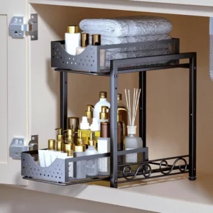 Cabinet Slide Out Shelves Pull Out Multi-Purpose Cabinet Organizer 2 Tier Heavy Duty Stackable Kitchen Shelves Organizer Drawer - Image 3
