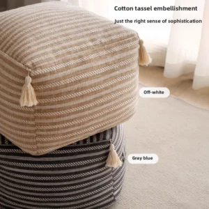 ‌Modern Fabric Floor Pouf, Zippered Washable Ottoman Stool, Tassel-Decor Balcony Seat, Entryway Storage Bench with Backrest - Image 5