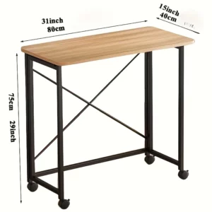 Multifunctional Folding Table with Wheels - Hardwood & Metal Frame, Space-Saving Design for Bedroom, Apartment - Image 3