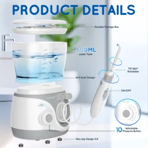 Home Water Flosser, 600 ml Large Capacity,10 Adjustable Pressures,6 Home Nozzles Professional Oral Irrigator for Teeth Clean - Image 3