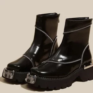 Zip Round Toe Modern Boots Square Heel Mid Heel Ladies Shoes 2024 Hot Sale Solid Ankle Spring/Autumn British Style Women's Boots - Image 3