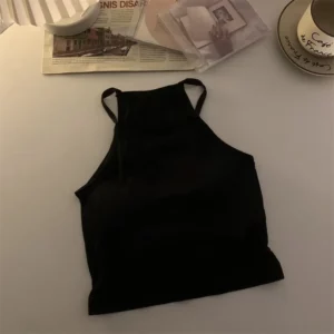 Korean Version Women Tank Tops Thread Solid Casual Fashion Crop Top with Chest Pad Stripe Sleeveless Outer Wear Basic Camisole - Image 5