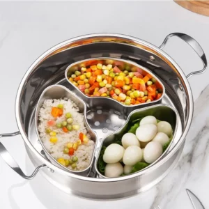 Stainless Steel Steaming Plate Fan Shaped Divided Steaming Plate Grid Household Food Steaming Bowl Tray Kitchen Accessories - Image 1
