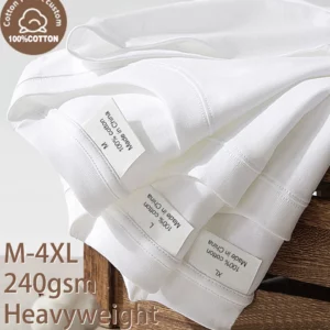 240gsm Heavy Oversized Plain T-Shirt for Men Summer HighQualtity Short Sleeve Tee 100%cotton Solid Color Trendy Casual white Top - Image 1