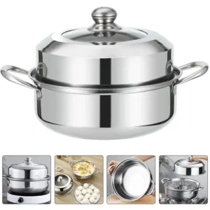 1 Set 28cm Stainless Steel Two Layer Thick Steamer Pot Soup Steam Pot Universal Cooking Pots For Induction Cooker Gas Stove - Image 3