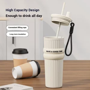 2025 New In Stock Large Capacity Simple And Convenient Straw Insulated Cup Office Coffee Cup Portable Accompanying Car Cup - Image 4
