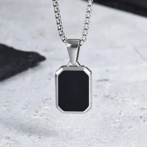 Casual Black Enamel Necklaces for Men,Waterproof Stainless Steel Square Pendant Necklace,Simple Fashion Male Collar Jewelry Gift - Image 5
