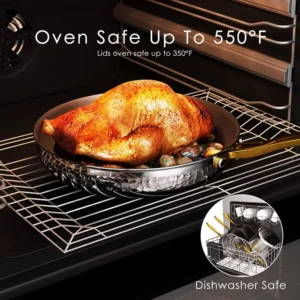 Pots And Pans Set Tri-Ply Stainless Steel Hammered Kitchen Cookware Induction Compatible Dishwasher And Oven Safe Non-Toxic - Image 6