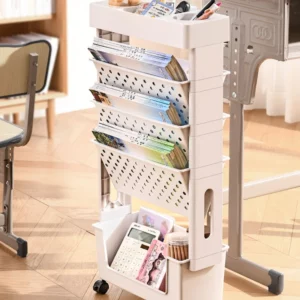 Simple Mobile Versatile Storage Rack on Wheels for Books Documents Home Office Classroom Flexible Moving Shelf - Image 4