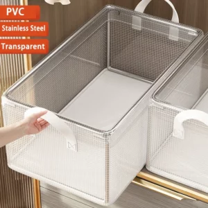 PVC Transparent Storage Basket for Clothes Underwear Storage Box Stainless Steel Frame Wardrobe Organizer Waterproof Cloth Box - Image 1