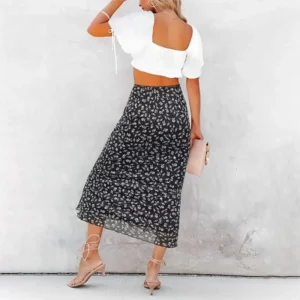 Half Length Skirt Mid Length Skirt Women's Black Floral Mesh Lace 2025 Autumn New Product Elegant Elastic Hip Hugging Maxi Skirt - Image 4