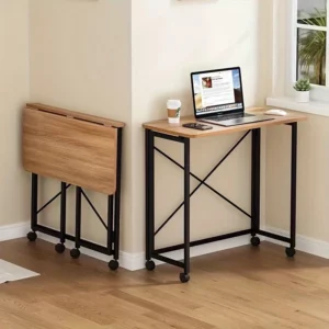 Multifunctional Folding Table with Wheels - Hardwood & Metal Frame, Space-Saving Design for Bedroom, Apartment - Image 1