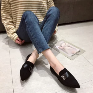 Shoes for Women 2025 New Spring Versatile Fashion Pointed Slip on Loafers Large Size 41 42 43 Flat Sole Nude Work Shoes Flats - Image 3