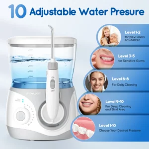 Home Water Flosser, 600 ml Large Capacity,10 Adjustable Pressures,6 Home Nozzles Professional Oral Irrigator for Teeth Clean - Image 5