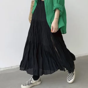 Chiffon Floral Side-slit Pleated Skirts for Women Summer Thin High Waist A-line Mid-length All-match Streetwear Korean Fashion - Image 4