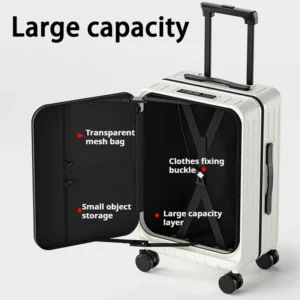Front Open Cover Luggage Suitcase PC Material Side Opening Suitcase Cup Holder Password Trolley Case Large Capacity Travel Case - Image 4