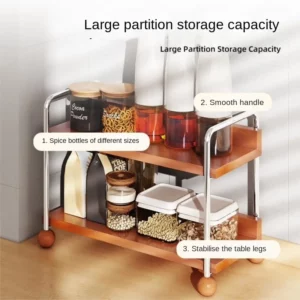 Kitchen Seasoning Rack Solid Wood Two-layer Multifunctional Countertop Seasoning Storage Cabinet Oil Salt Sauce Vinegar Storage - Image 3
